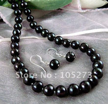 Classic AAA 8-9MM Black Color Genuine Freshwater Pearl Necklace Earring Fashion Pearl Jewelry Set Wholesale New Free Shipping 2024 - buy cheap
