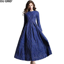 Spring Long Party Dress Women Formal Solid Flower Jacquard Slim Elegant Long Sleeve Fit and Flare Lady Dresses New Vestidos 2024 - buy cheap
