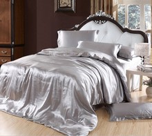 Silver bedding sets grey silk satin California king size queen double quilt duvet cover fitted bed sheets bedspreads doona 5pcs 2024 - buy cheap