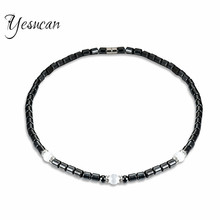 Yesucan Women Health Energy Healing Necklace Black Hematite Magnetic Therapy Beads Necklaces for Men Jewelry Collier Halskette 2024 - buy cheap