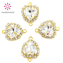 Botón de cristal con forma de corazón blanco para coser diamantes de imitación, base dorada de doble bucle, para decoración de boda, 12mm, novedad 2024 - compra barato