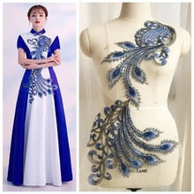 1pc 27X59cm Chinese Style Blue and White Dress Decoration Accessories Evening Dress Lace Flowers Handmade diy Jewelry Patch BD62 2024 - buy cheap