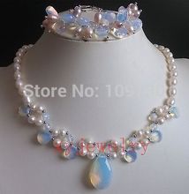 Jewelry 00810 beautiful cultured white pink pearl necklace & opal necklace bracelet set 2024 - buy cheap