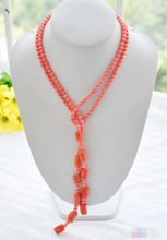 Free shipping  real 50" 6mm pink round / cylindrical coral bead necklaceNoble style Natural Fine jewe  () 2024 - buy cheap