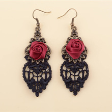 10 pairs/lot Rose Drop Earring Antique Bronze Lace Tassel Flower Earrings Women Fashion Gothic Hollow Dangle Statement Jewelry 2024 - buy cheap