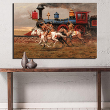 Póster de tren de caballo occidental, pintura al óleo sobre lienzo, imágenes artísticas de decoración de pared de dormitorio para sala de estar, decoración del hogar 2024 - compra barato