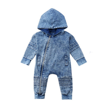 Denim Newborn Kids Baby Boys Girl Hooded Romper Jumpsuit Clothes Toddler Boy Zipper Jeans Rompers Overalls Sunsuit Clothing Tops 2024 - buy cheap