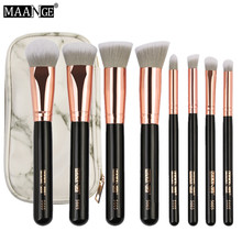 MAANGE-brochas de maquillaje de madera, Kit de brochas de maquillaje con bolsa de cosméticos, base de ojos en polvo, para labios y cara, 8 Uds. 2024 - compra barato