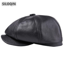 SILOQIN-gorro de piel auténtica para hombre, boinas cálidas de piel de oveja gruesa para hombre, gorra clásica de marca, 2019 2024 - compra barato