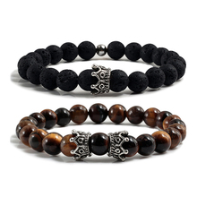 Couple Distance Natural Stone Bracelet Charm Black Lava Tiger Eye Bead Crown Bracelets Bangles for Men Women Yoga Prayer Jewelry 2024 - buy cheap