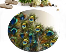 Round Home Living Room Floor Cushion Children's Room Area Rugs Bathroom Non-Slip Carpet Office Door Mat Fashion Peacock Feathers 2024 - buy cheap