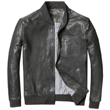 Jaqueta de couro genuíno masculina, casaco de couro de motociclista slim casual primavera outono 2024 - compre barato