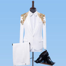 Formal White Men's Suits Gold Sequins Slim Tuxedo Singer Stage Performance Costumes Wedding Party Prom Host Chorus Suit 2024 - buy cheap