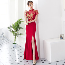 Vestido de noiva bordado tradicional, vestido qipao de casamento para noite longo, fantasia chinesa de ano novo qi pao 2024 - compre barato