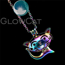 R-C758 Rainbow Colors Lovely Cat Beads Cage Pendant Perfume Diffuser Aromatherapy Pearl Cage Locket Necklace Kids Girl 2024 - buy cheap