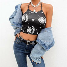 Summer 2019 Sexy party tops Backless Sleeveless Short Crop Tops Camisoles streetwear Sun Printed Halter Tube Crop Tops Tees Vest 2024 - buy cheap
