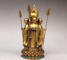 YM  311 Large brass Small Chinese bronze 4-face Ksitigarbha buddha statue Figure 8.5"H Decoration 100% Brass Bronze 2024 - buy cheap