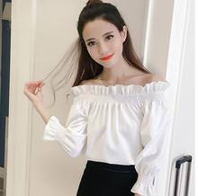 Carol Diaries Off shoulder ruffle chiffon blouse shirt Casual pleated shirt women tops Summer beach white bluasa Elegant 2024 - buy cheap