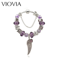 VIOVIA-Pulseras clásicas con cuentas de Cristal púrpura de ala para mujer, brazaletes con abalorios europeos, joyería artesanal, B15319 2024 - compra barato