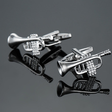 Free delivery, high quality copper material cuff links, new fashionable silvery music trumpet cuff links, men's wedding gifts. 2024 - buy cheap