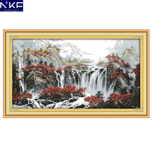 NKF Autumn Mountain with Fountains Chinese Cross Stitch Pattern DIY Kits Needlework Embroidery Cross Stitch Sets for Home Decor 2024 - buy cheap