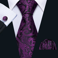 2019 Mens Wedding Tie Purple Paisley Silk Tie Set Barry.Wang 3.4" Jacquard Party Woven Fashion Designers Necktie For Men FA-5134 2024 - buy cheap