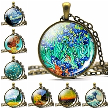Vintage Pendant Van Gogh Art Oil Painting Glass Cabochon Bronze Chain Necklace Women Fashion Jewelry Christmas Gift 2024 - buy cheap