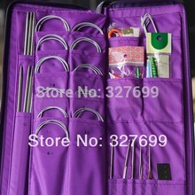 Aluminum Knitting Needle Kits Straight Needles Ring Needles Set Circular Needlework Crochet Hooks Set DIY Hand Tool PU bag 2024 - buy cheap