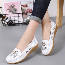 Sapatos femininos sem salto couro legítimo, plus size 35-43, loafers femininos florais casuais couro, calçados baixos, verão 2019 2024 - compre barato
