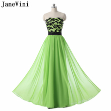 JaneVini Simple Green Long Bridesmaid Dresses 2018 A Line Strapless Lace Appliques Backless Floor Length Abito Damigella D'onore 2024 - buy cheap