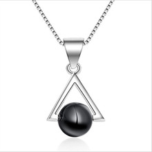Colgantes triangulares de perlas negras para mujer, accesorios para collar, Gargantilla plateada, joyería para niña 2024 - compra barato