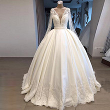 Glamorous Appliques Beaded Ball Gown Wedding Formal Dresses 2019 Fashion V-Neck Sheer Long Sleeve Bridal Gowns Vestido de Noiva 2024 - buy cheap