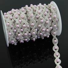 Adornos de diamantes de imitación con perlas de 10 yardas, cadena de costura de cristales de cristal, bandas de diamantes calientes 2024 - compra barato