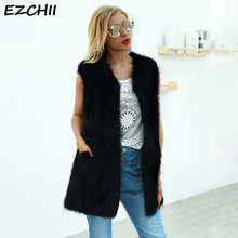 Women Tops Faux Fur Vest Thick Warm Fur Sleeveless Jacket with Pockets Basic Black Waistcoat Slim Solid V-Neck Tops Plus Size 6X 2024 - buy cheap