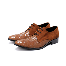 Handmade italian mens dress shoes nubuck genuine leather shoes men formal lace up brown dress gents shoes crocodile size 47 2024 - buy cheap