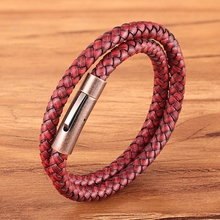 TYO-pulsera de cuero trenzada con cierre de bronce y acero inoxidable para niños y niñas, brazalete rojo para regalos de Navidad, accesorios de joyería para mano 2024 - compra barato