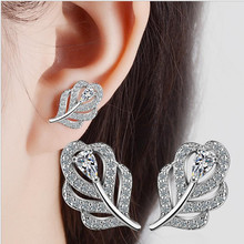 TJP Luxury Girl Silver Plated Earrings Jewery Top Quality Crystal Stones Leaf Shaped Female Earrings For Women Party Accessories 2024 - buy cheap