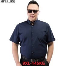 Camisas sociais de verão masculinas, camisas de algodão de manga curta, tamanho grande, 8xl para casamento, negócios casual, 5xl 6xl 7xg 9xl 2024 - compre barato