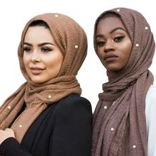 Lenço muçulmano com franjas e pérolas, lenço para mulheres lisas, decoração de pérola, longo, turbante, 190x80cm, 1 peça 2024 - compre barato