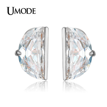UMODE Women Fashion Jewelry Trendy Rhodium color 10mm Diameter Half Round CZ Stud Earrings Pendientes Mujer AUE0193B 2024 - buy cheap