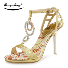 BaoYaFang-Sandalias de tacón alto para mujer, zapatos a la moda con tira de cristal para el tobillo, tacones finos de 10cm para verano 2024 - compra barato