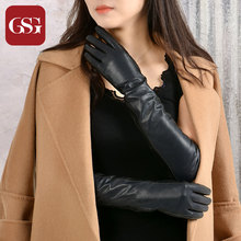 GSG Women Long Leather Gloves Fashion Sheepskin Gloves Ladies Winter Warm Touchscreen Leather Gloves  Evening Party Gloves 2024 - buy cheap
