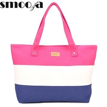 SMOOZA Canvas Shopping Bag Women Striped Bag Fashion Color Printing Lady Girls Handbags Shoulder Bag Casual Bolsa Shopping Bags 2024 - buy cheap