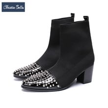 Christia Bella Winter Men Pointed Toe Height Increase Ankle Boots Male Fashion High Heels Sock Boots Rivets Dress Boots Shoes 2024 - buy cheap