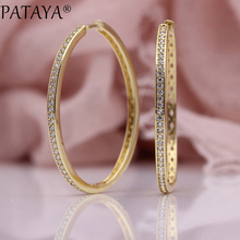 Brincos redondos grandes pataya 585, joias finas vazadas de luxo, zircônia natural, ouro rosa, branco, oval 2024 - compre barato