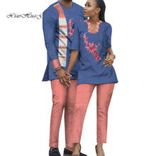 Two Piece Set African Dashiki Print Couple Clothing for Lovers Men's Suit Plus Women's Suit Tops and Pant Set WYQ232 2024 - buy cheap