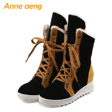 Winter Women Ankle Boots Height Increasing Square Toe Lace-Up Fashion Sexy Ladies Women Shoes Black Snow Boots Big Size 34-43 2024 - buy cheap