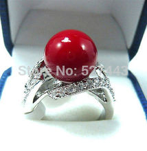 Venta al por mayor envío gratis> maravilloso cuenta rojo coral anillo de mujer tamaño 6-9 # A15 2024 - compra barato