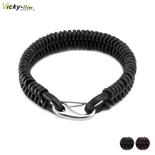 Mens Genuine Leather Braided Bracelet Bangle with Stainless Steel Clasp (Black or Dark Brown Option) 2024 - buy cheap