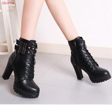 New Autumn Women Ankle Boots Platform High Heel Shoes Ladies Lace Up Buckle Strap Short Boots Casual Female Footwear 2024 - buy cheap